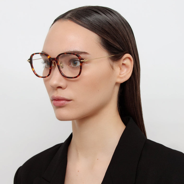 Linda Farrow Lane Square Optical Frame in Tortoiseshell (Asian Fit)