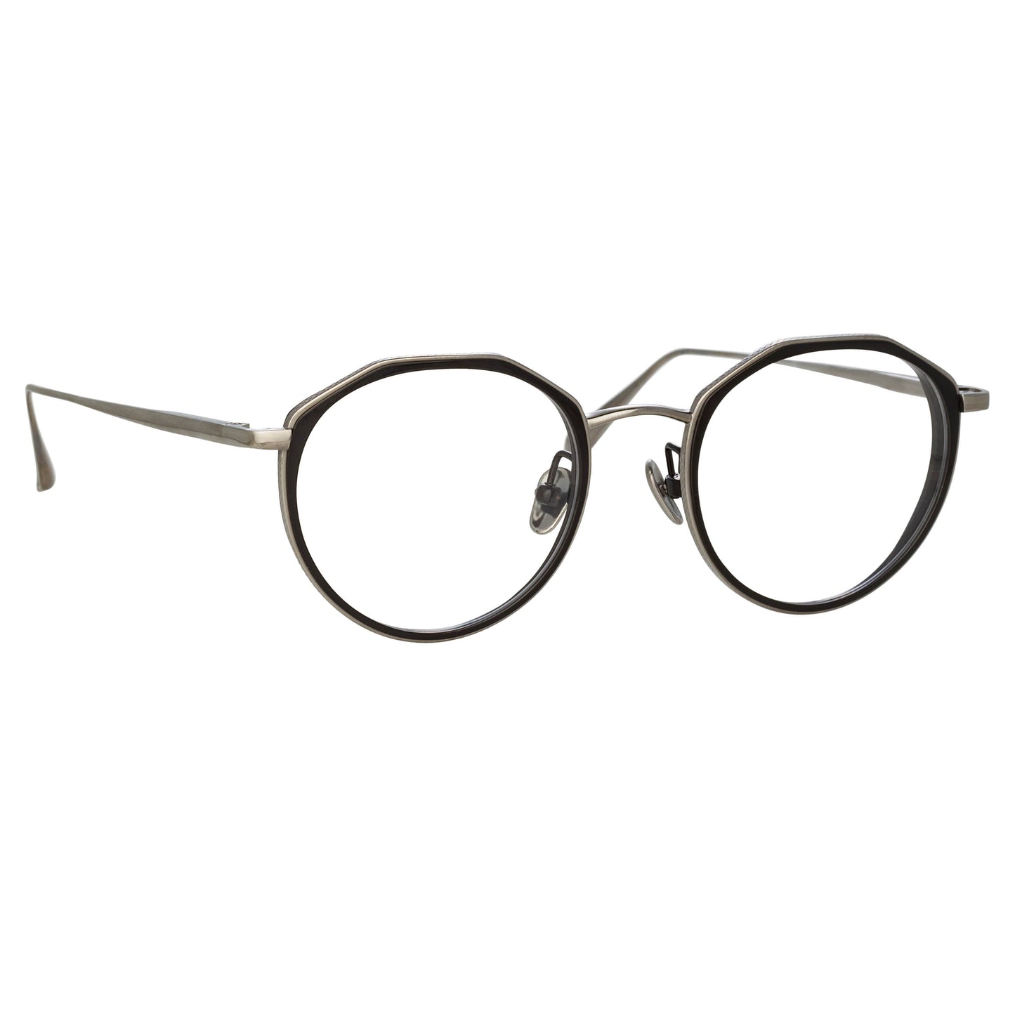 Linda Farrow Cesar Angular Optical Frame in White Gold and Black C2 49