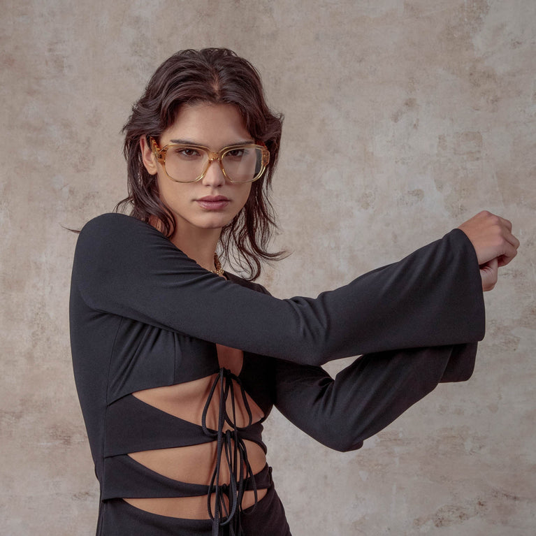 Linda Farrow Renee Oversized Optical Frame in Saffron C4 5