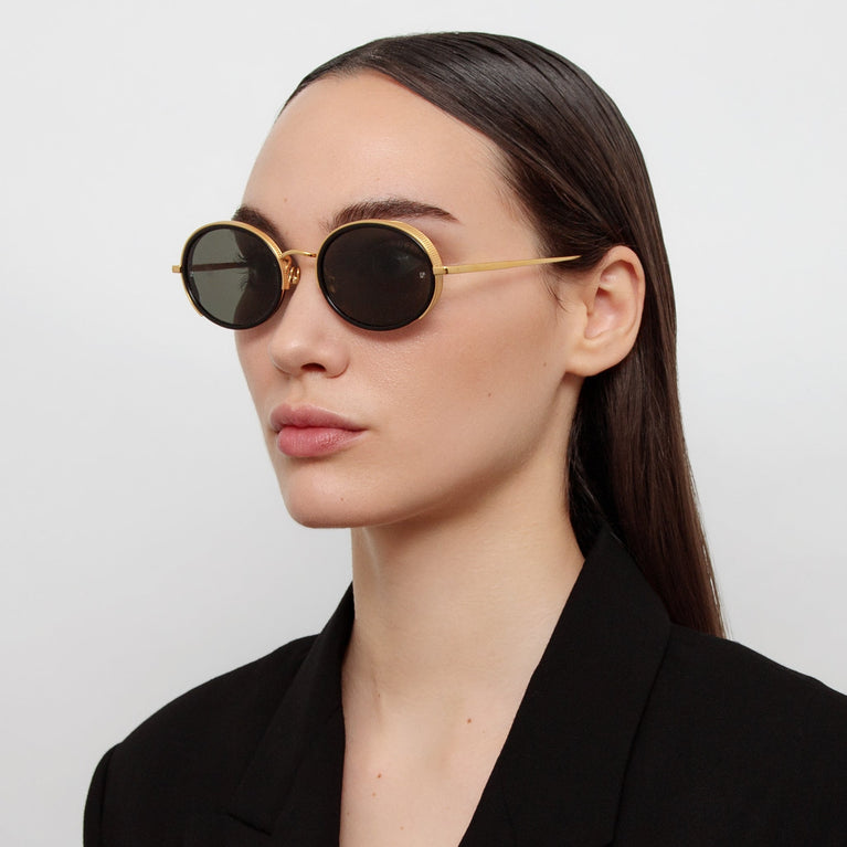 Linda Farrow Finn Oval Sunglasses in Yellow Gold C1