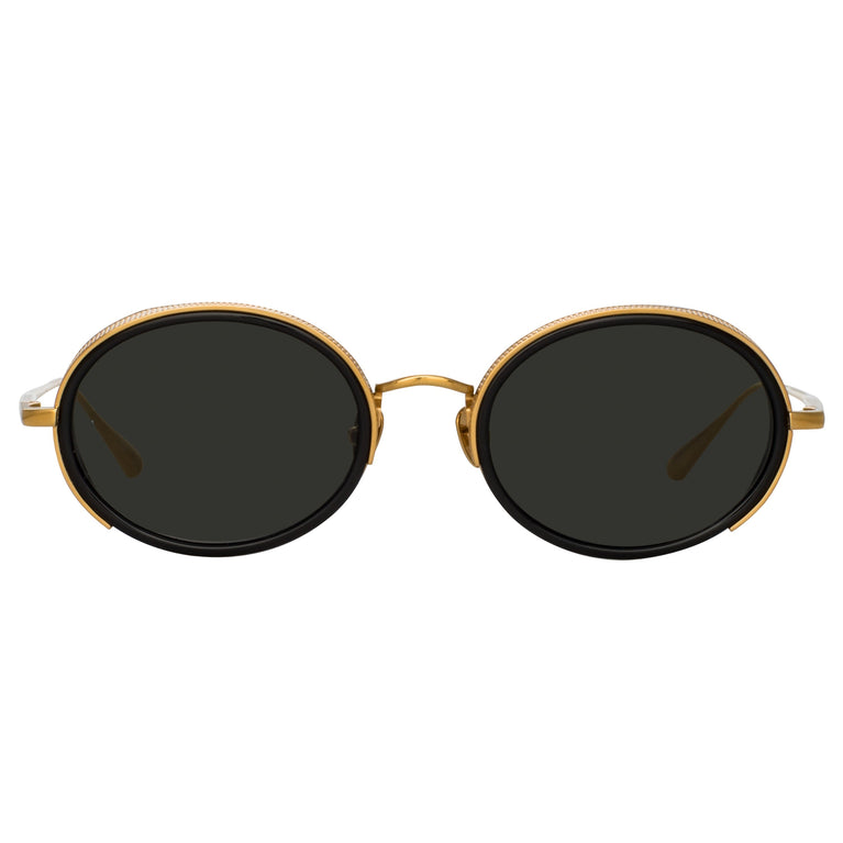 Linda Farrow Finn Oval Sunglasses in Yellow Gold C1