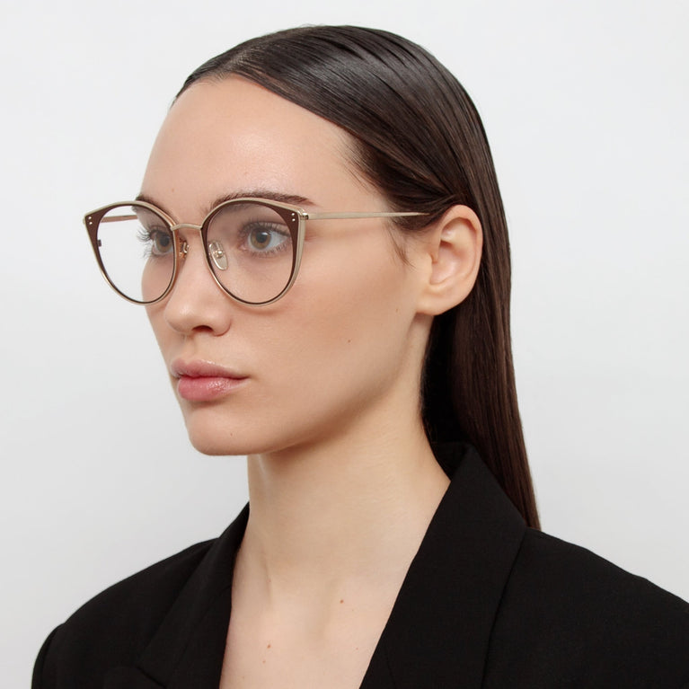 Linda Farrow Neusa Oval Optical Frame in Light Gold C3 52