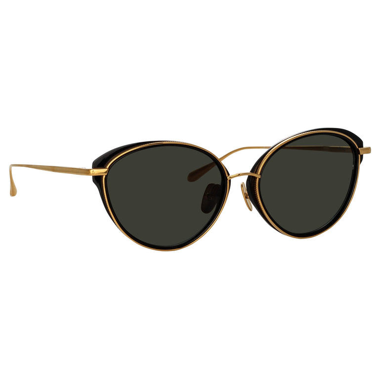 Linda Farrow Song Cat Eye Sunglasses in Yellow Gold and Black C1 59