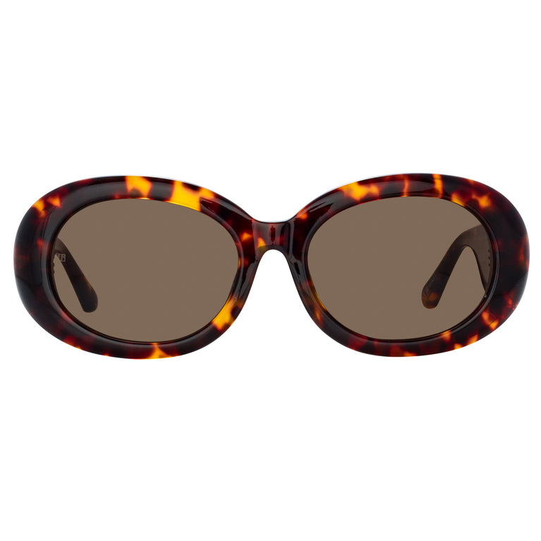 Linda Farrow Lina Oval Sunglasses in Tortoiseshell C2 55