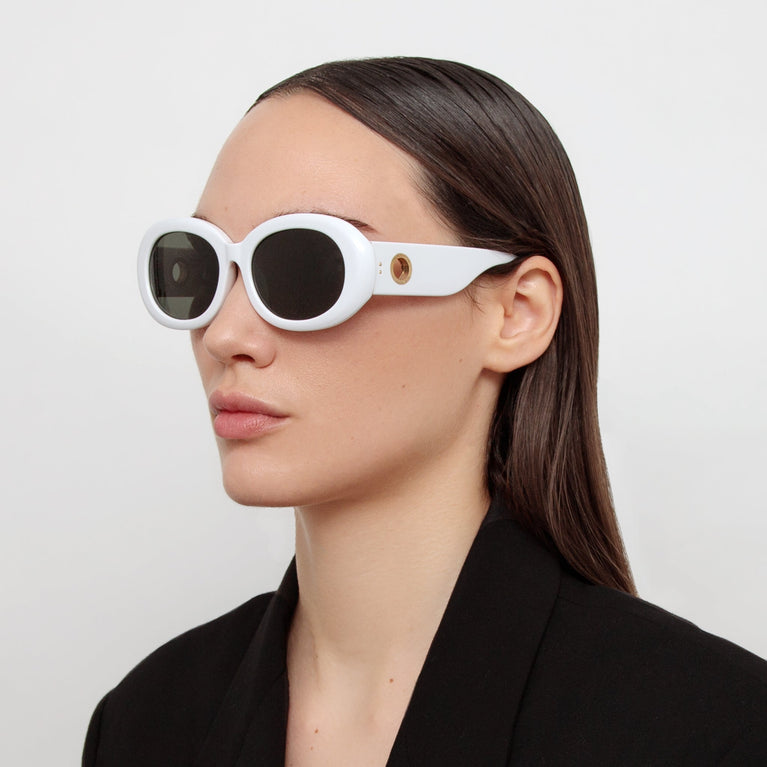 Linda Farrow Lina Oval Sunglasses in White C4 55