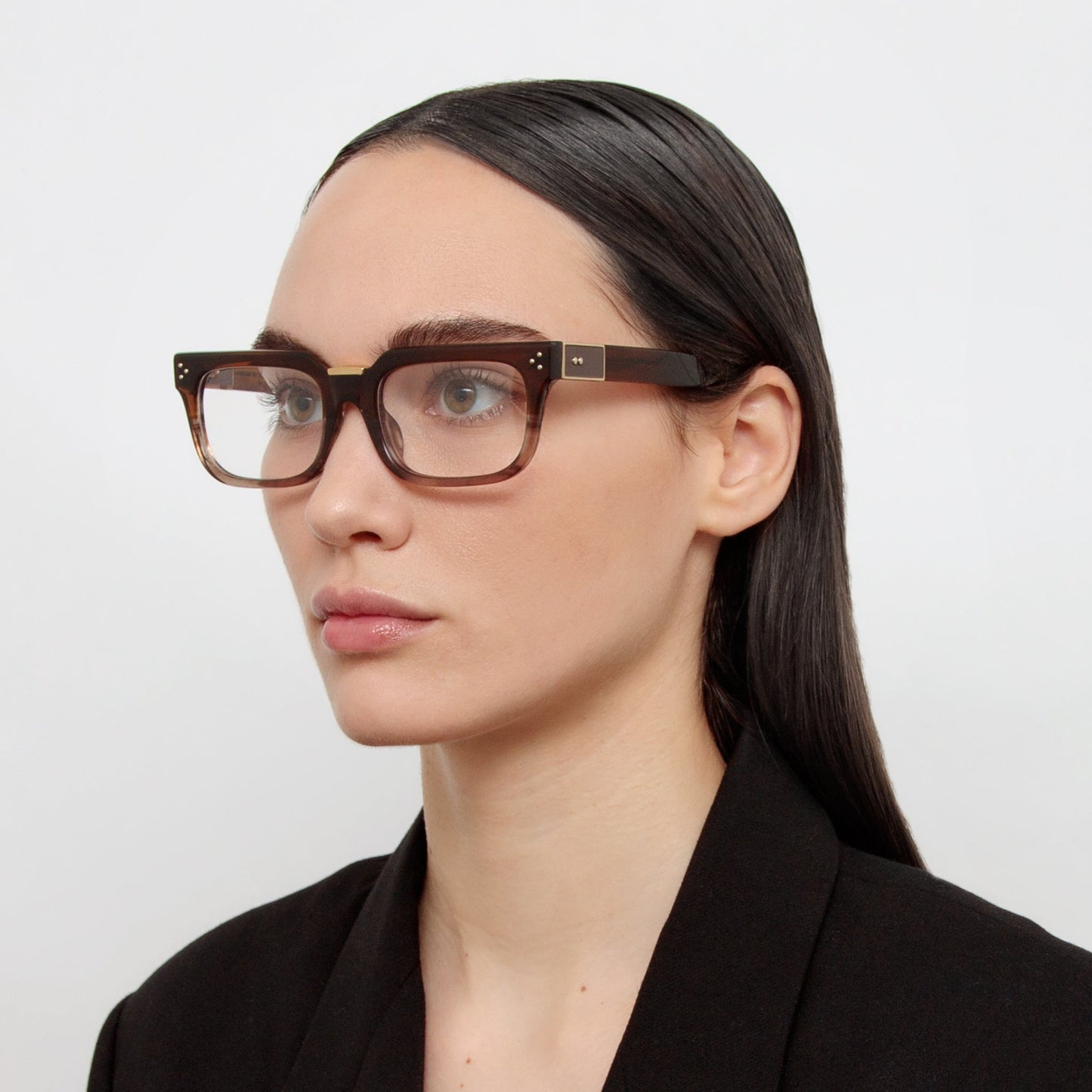 Linda Farrow Yoan Angular Optical Frame in Caramel Horn C2 50