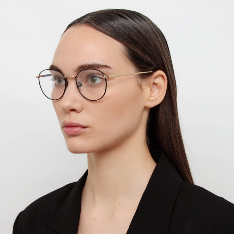 Linda Farrow The Harrison | Oval Optical Frame in Black and Light Gold (C3)  51