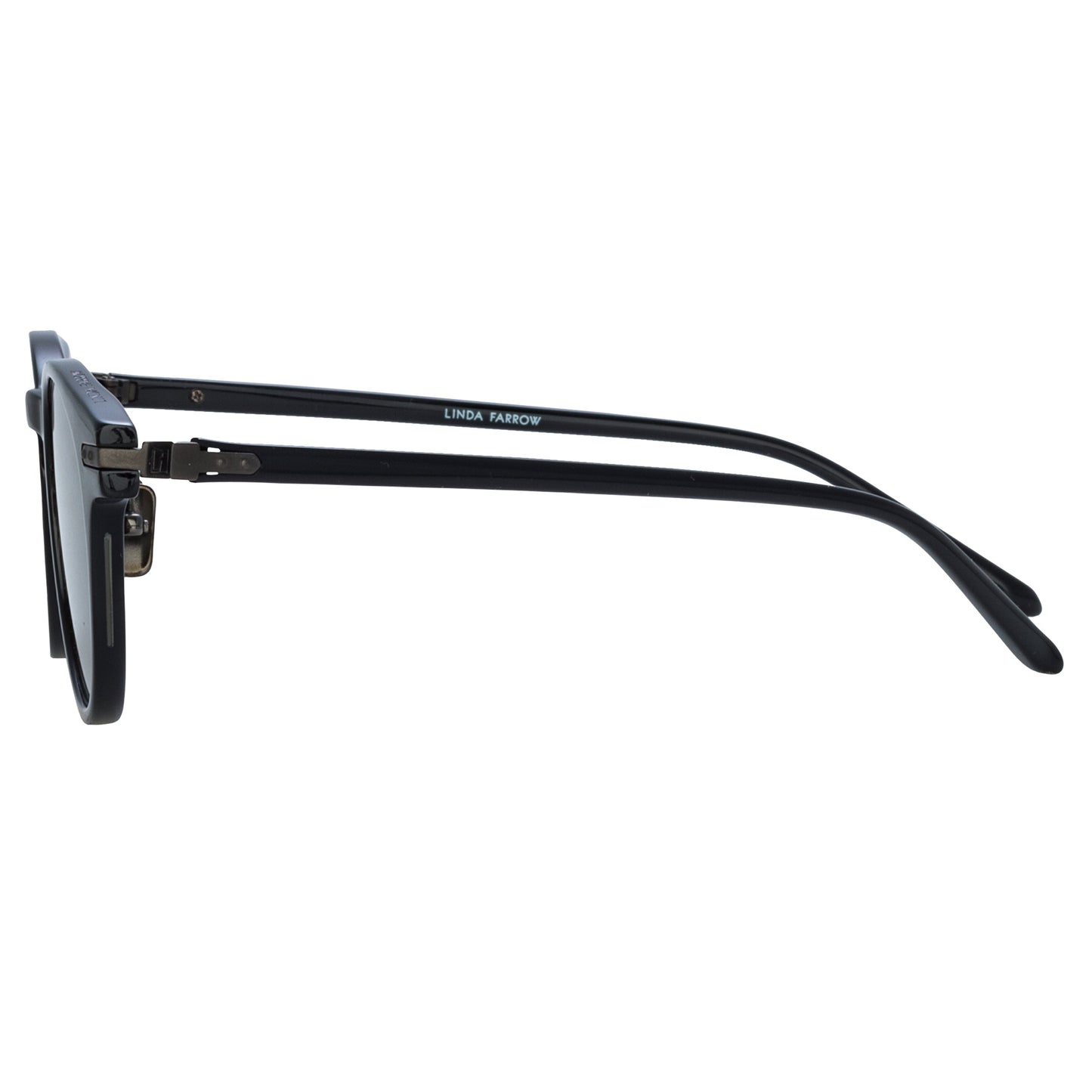 Linda Farrow Bay D-Frame Sunglasses in Black and Matt Nickel (Asian Fit)  48