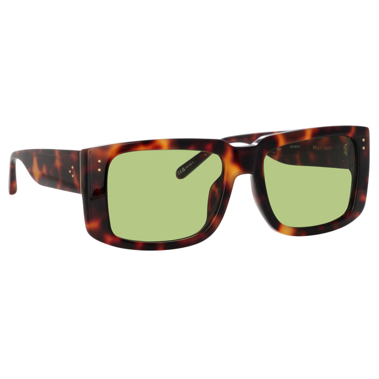 Linda Farrow Morrison Rectangular Sunglasses in Tortoiseshell and Green C8 59