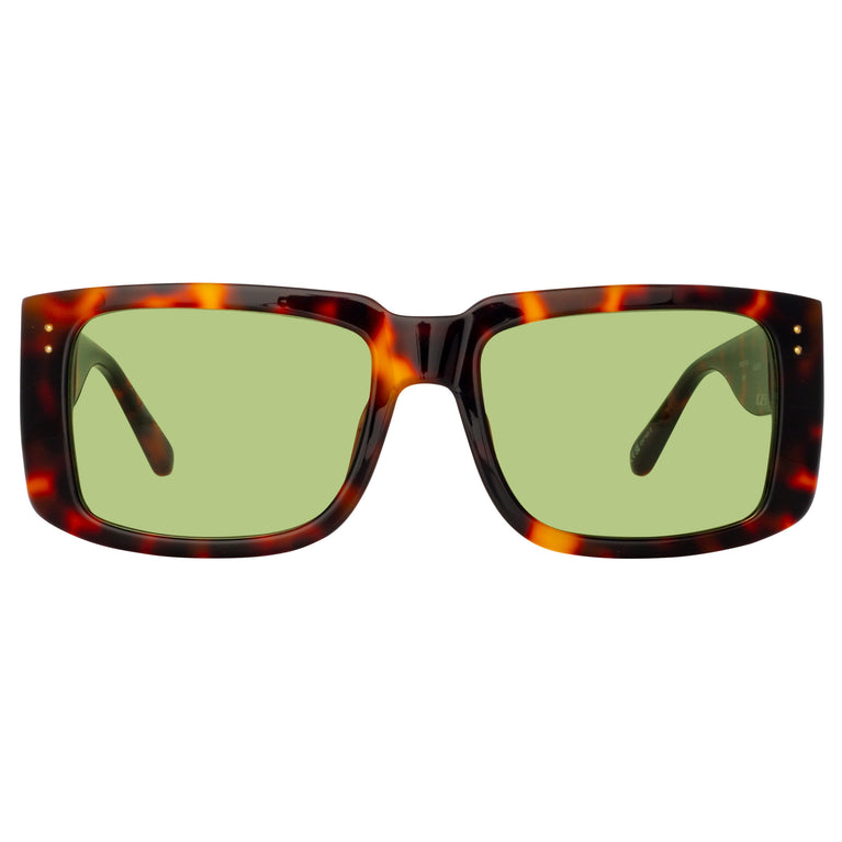 Linda Farrow Morrison Rectangular Sunglasses in Tortoiseshell and Green C8 59