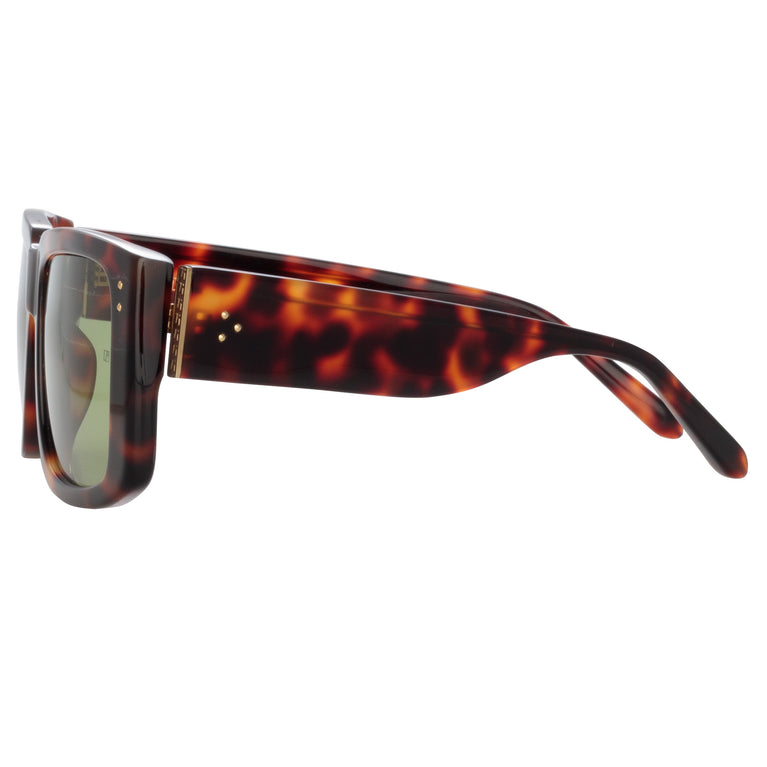Linda Farrow Morrison Rectangular Sunglasses in Tortoiseshell and Green C8 59