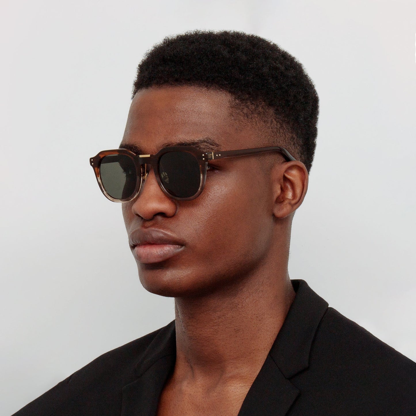 Linda Farrow Men's Fletcher Angular Sunglasses in Caramel Horn C1 50