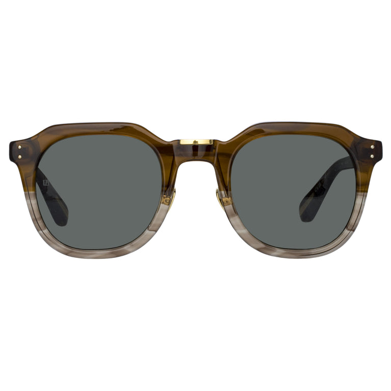 Linda Farrow Men's Fletcher Angular Sunglasses in Caramel Horn C1 50
