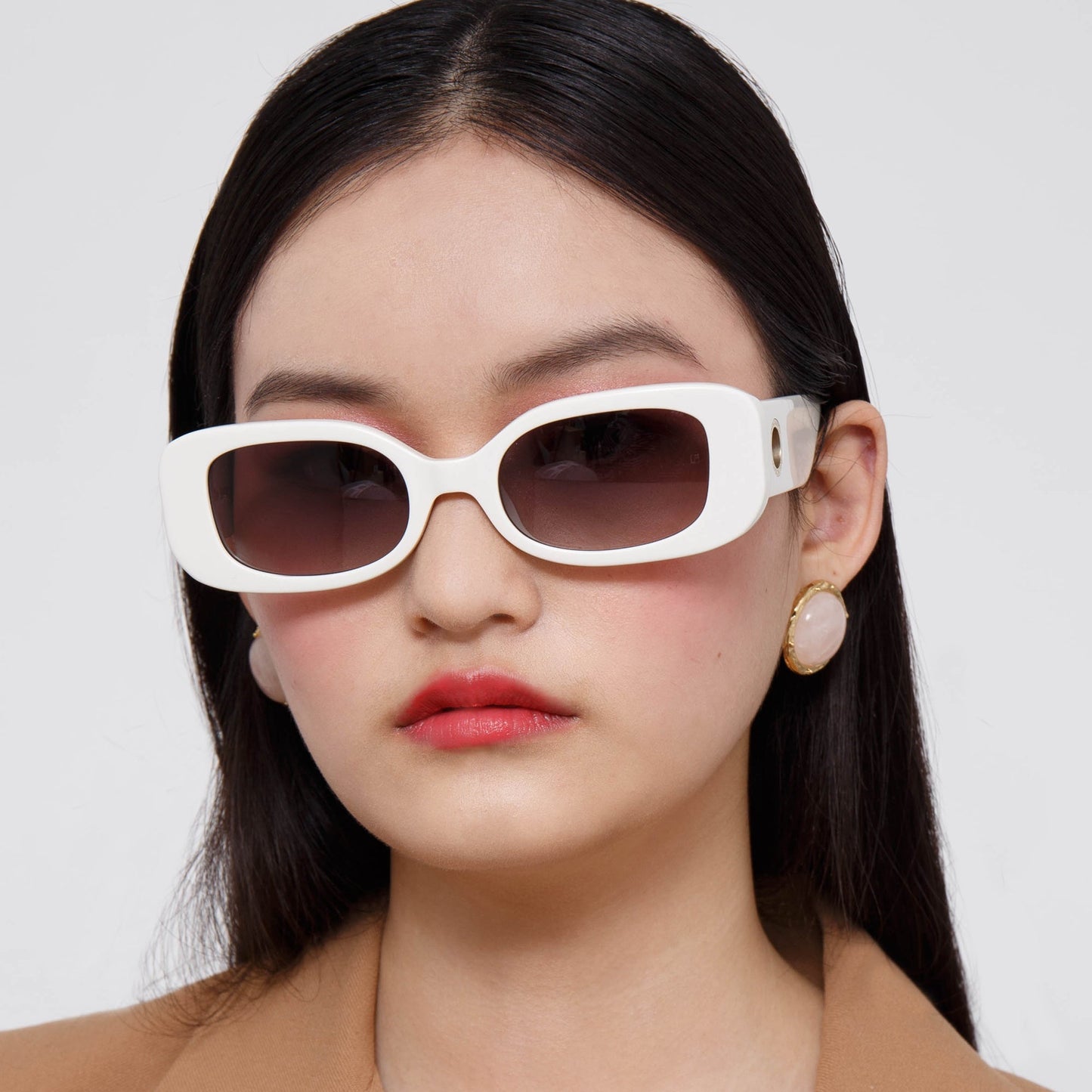 Linda Farrow Lola Rectangular Sunglasses in White C3 52