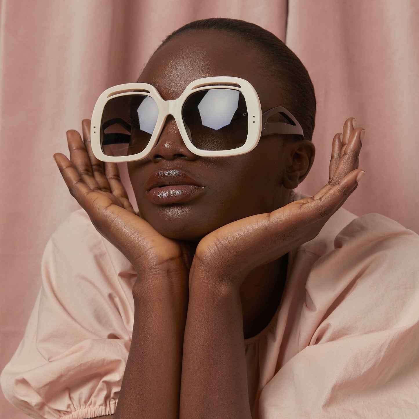 Linda Farrow Renata Oversized Sunglasses in Cream C3 61