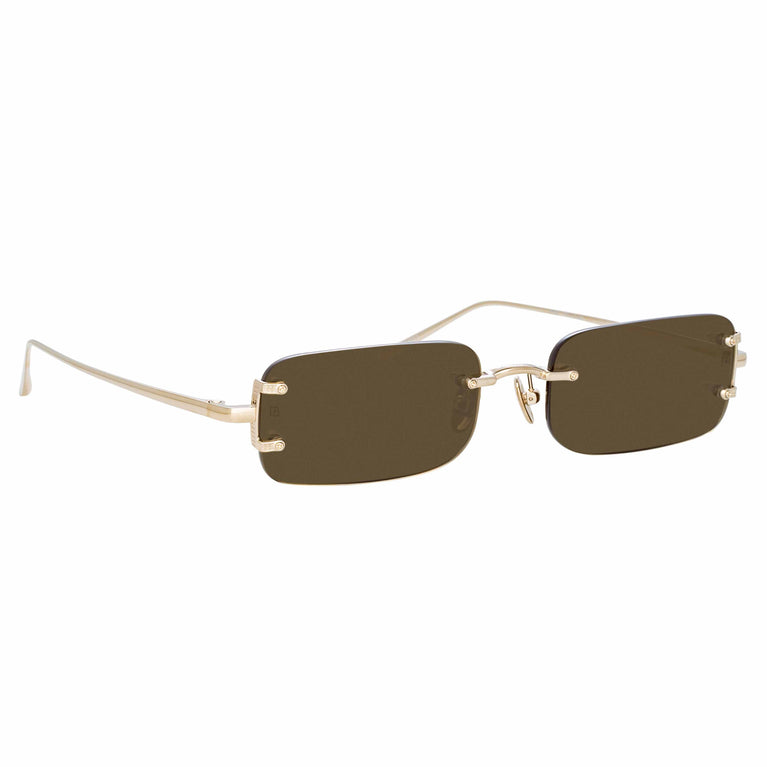 Linda Farrow Taylor Rectangular Sunglasses in Light Gold and Brown C2 3