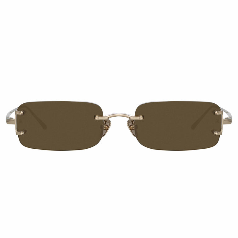 Linda Farrow Taylor Rectangular Sunglasses in Light Gold and Brown C2 3