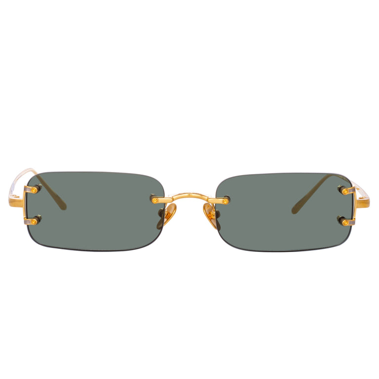 Linda Farrow Men's Taylor Rectangular Sunglasses in Yellow Gold and Green C9 3