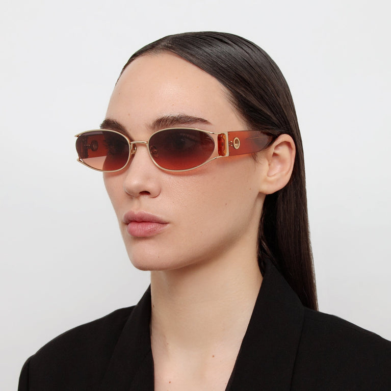 Linda Farrow Shelby Cat Eye Sunglasses in Light Gold and Dusk C6 62