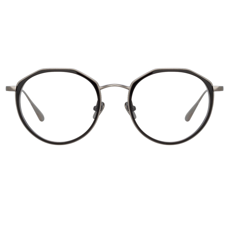 Linda Farrow Cesar Angular Optical Frame in White Gold and Black C2 49