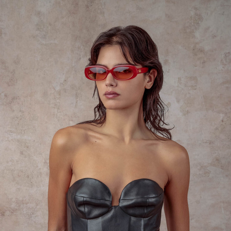 Linda Farrow Cara Oval Sunglasses in Terracotta C1 59