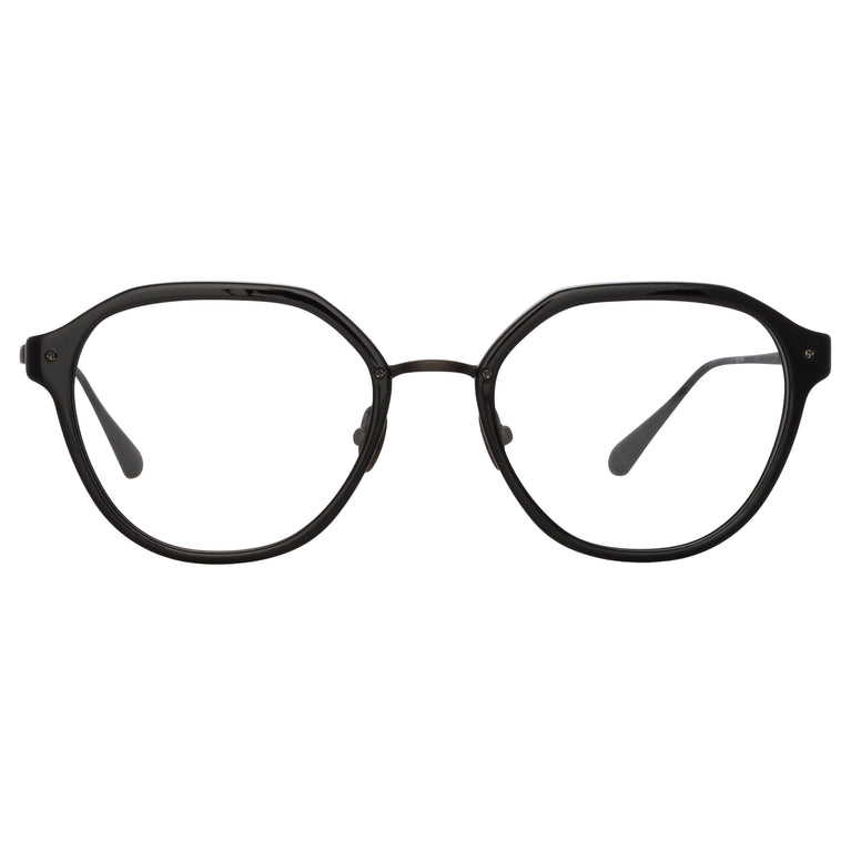 Linda Farrow Cacao Angular Optical Frames in Black and Nickel C6 50