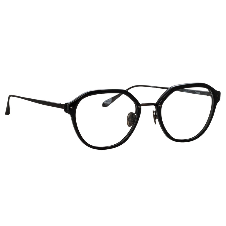 Linda Farrow Cacao Angular Optical Frames in Black and Nickel C6 50