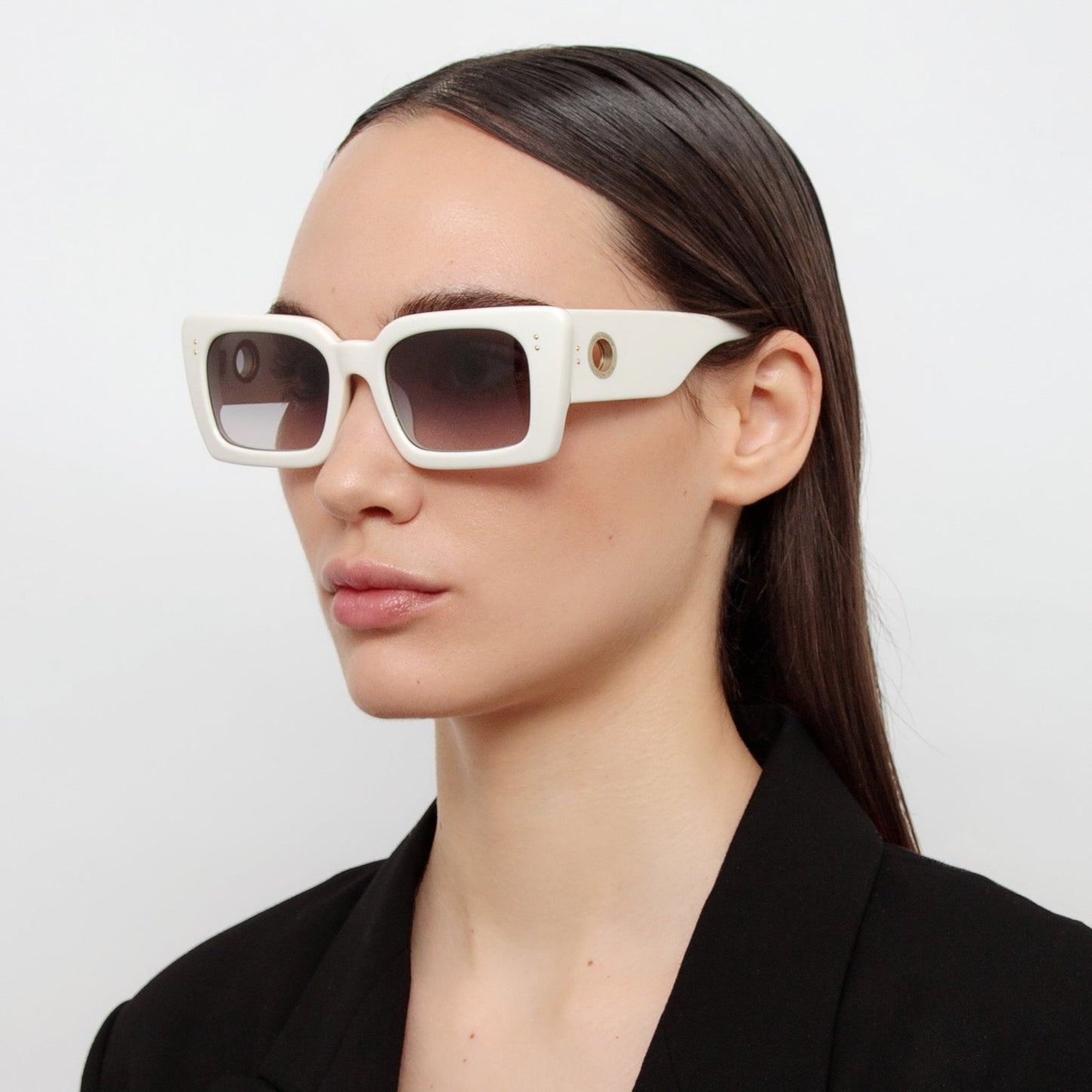 Linda Farrow Nieve Rectangular Sunglasses in White C7 5