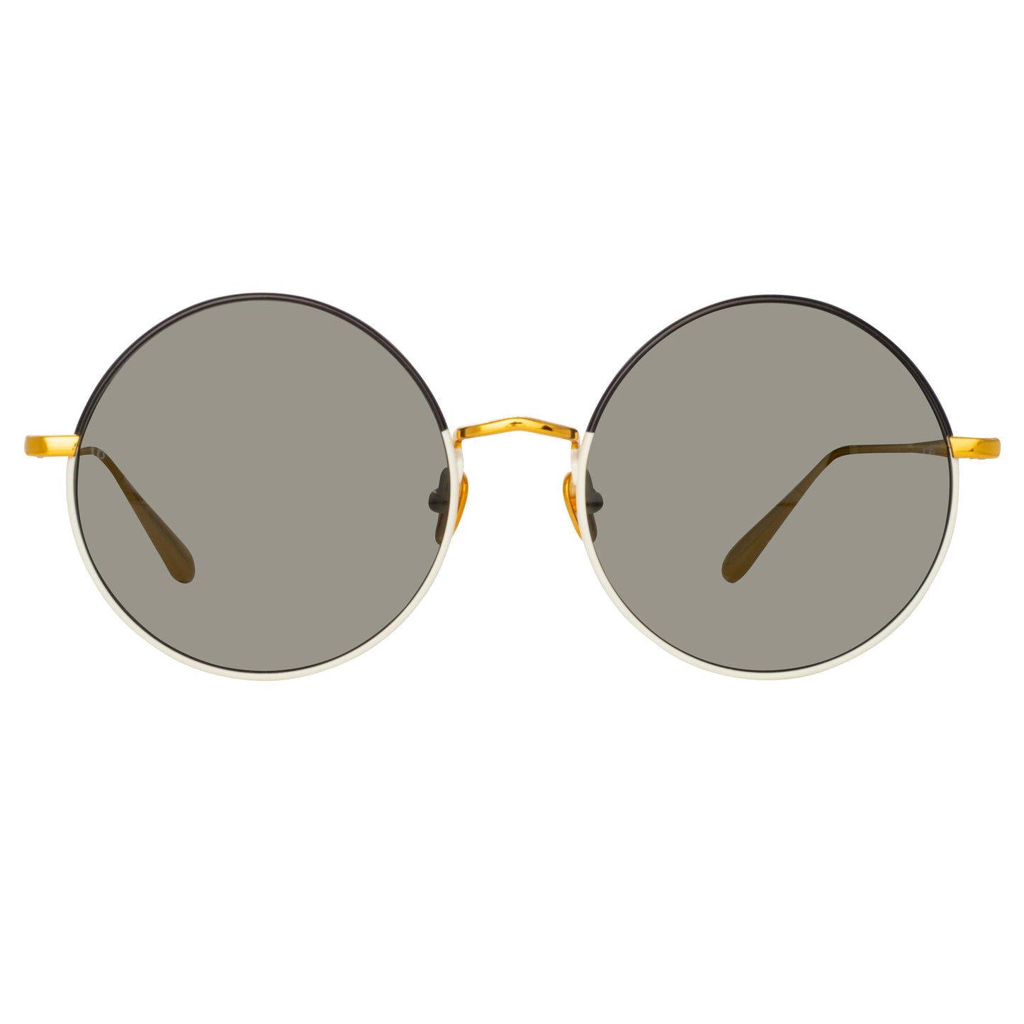 Linda Farrow Bea Round Sunglasses in Yellow Gold and Black C7 58