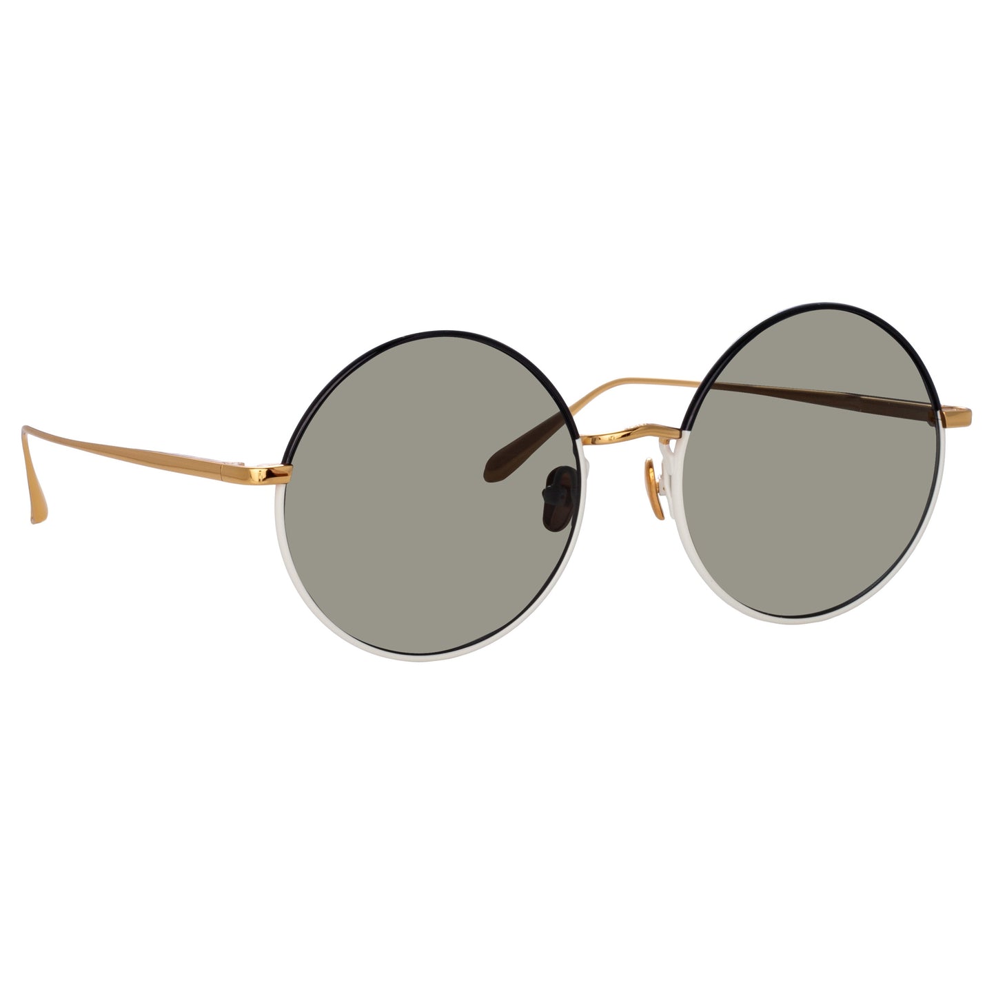 Linda Farrow Bea Round Sunglasses in Yellow Gold and Black C7 58