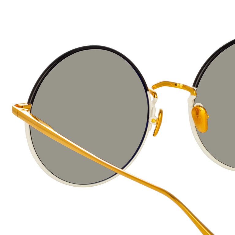 Linda Farrow Bea Round Sunglasses in Yellow Gold and Black C7 58