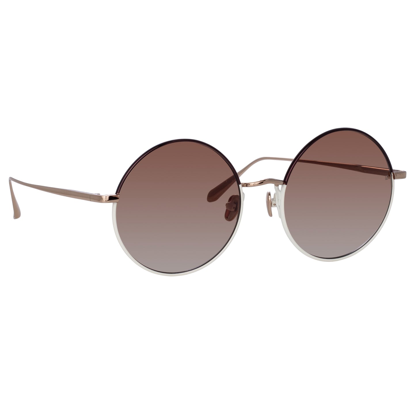 Linda Farrow Bea Round Sunglasses in Light Gold and Brown C8 58