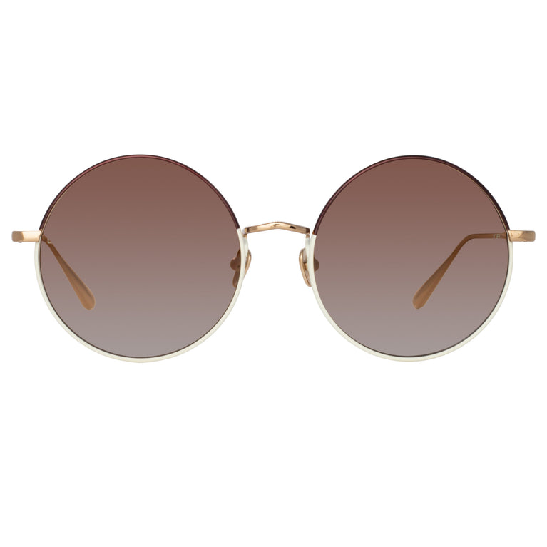 Linda Farrow Bea Round Sunglasses in Light Gold and Brown C8 58