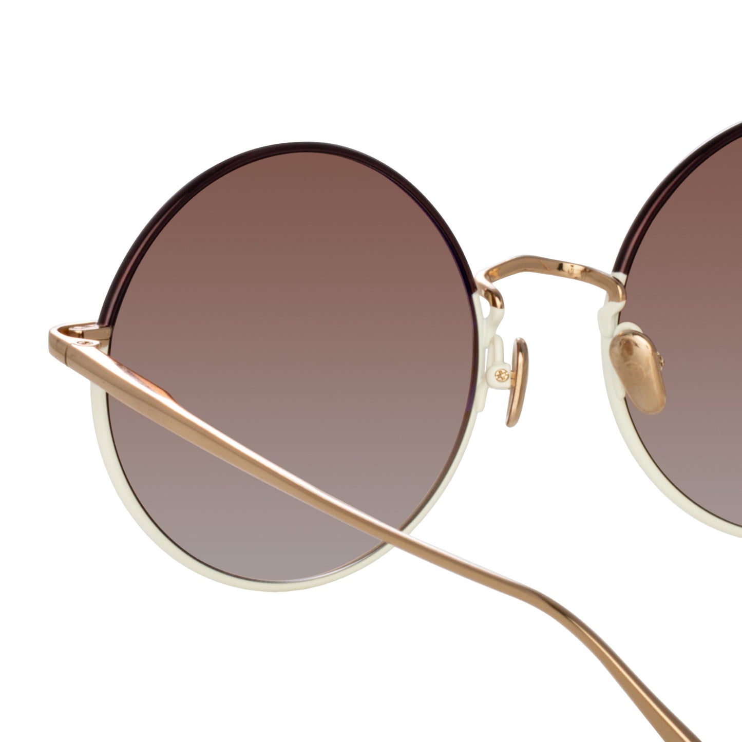 Linda Farrow Bea Round Sunglasses in Light Gold and Brown C8 58