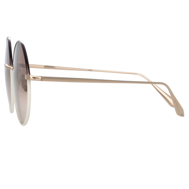 Linda Farrow Bea Round Sunglasses in Light Gold and Brown C8 58