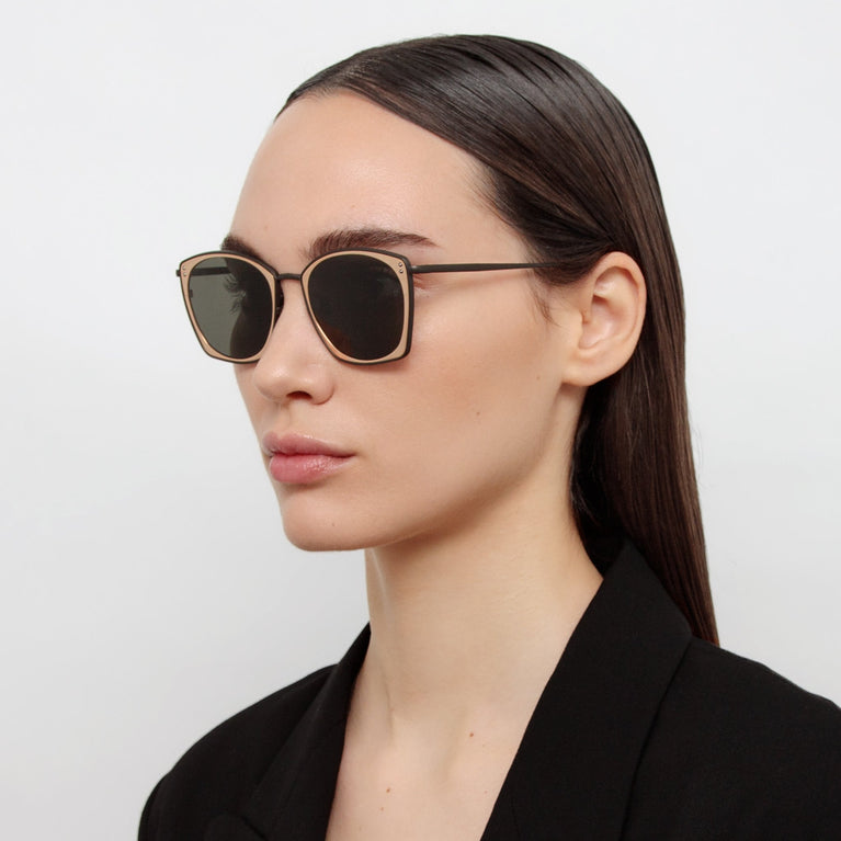 Linda Farrow Milo Square Sunglasses in Nickel and Rose Gold C7 50