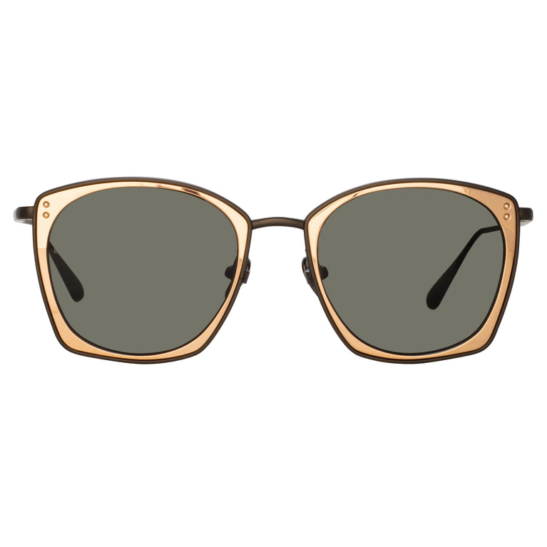 Linda Farrow Milo Square Sunglasses in Nickel and Rose Gold C7 50