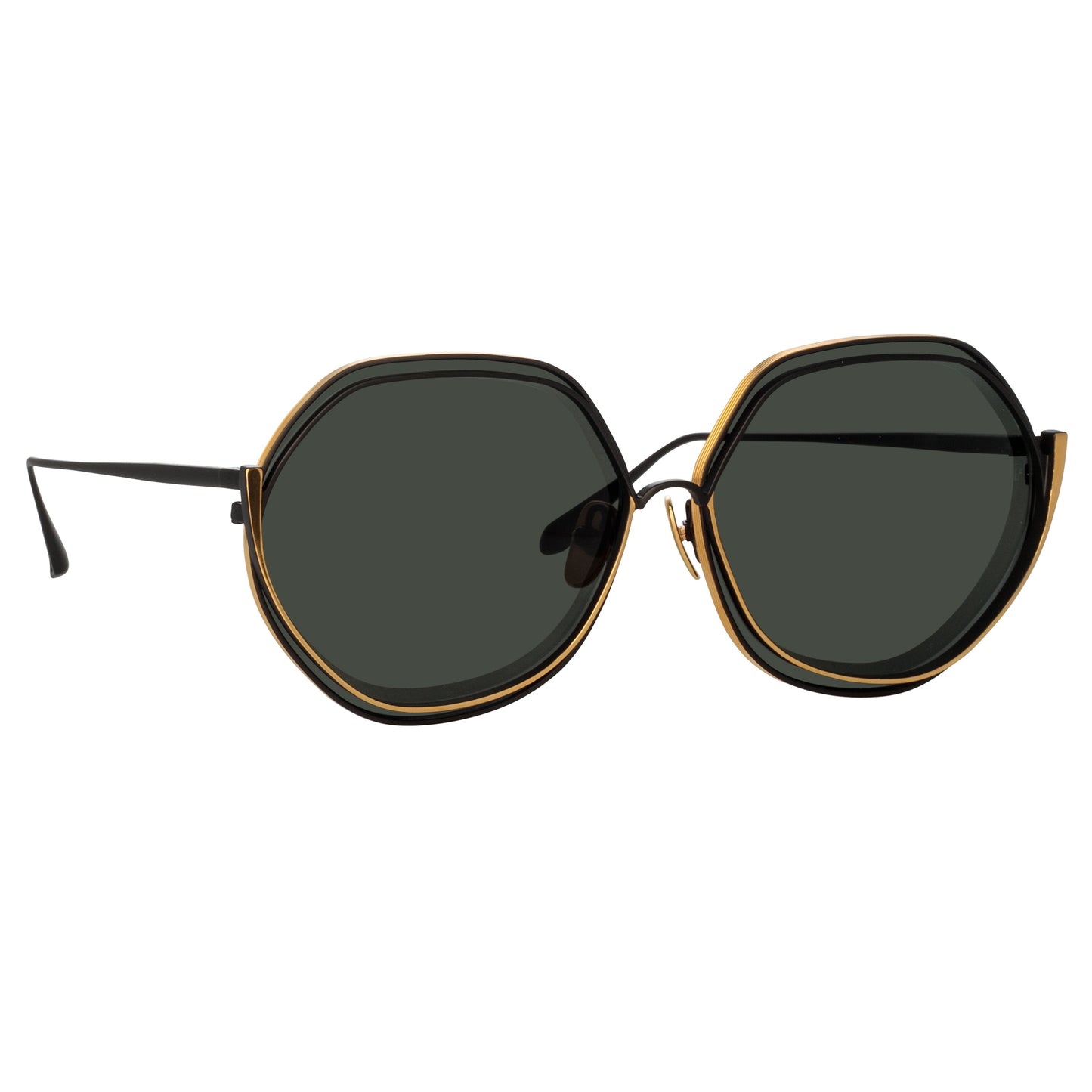 Linda Farrow Aspen Hexagon Sunglasses in Matt Nickel C7