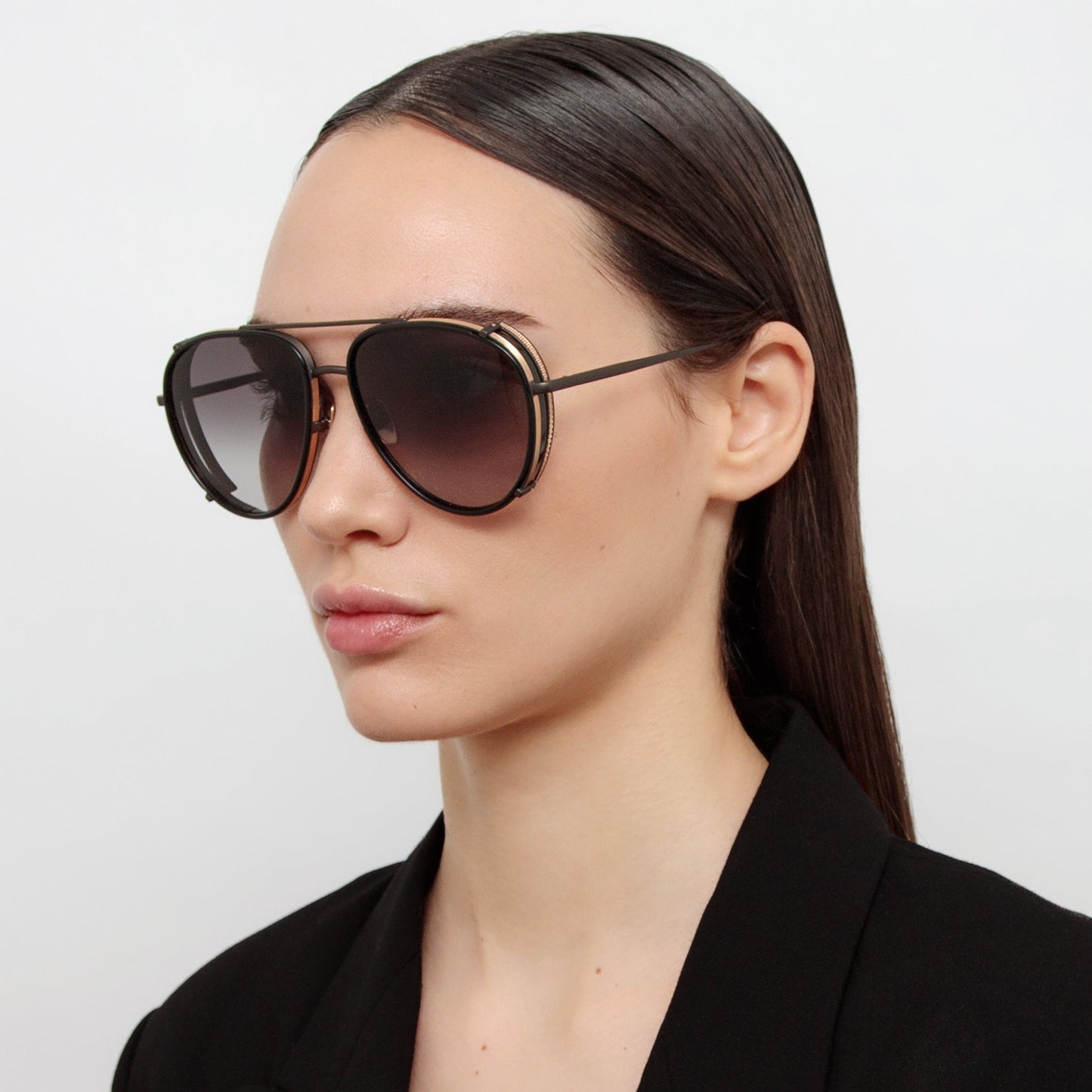 Linda Farrow Dimitri Aviator Sunglasses in Matt Nickel C1 59