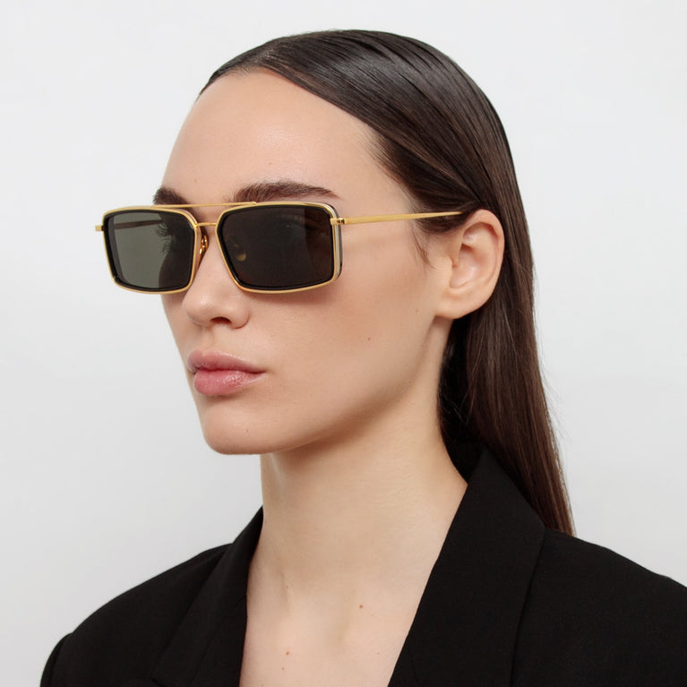 Linda Farrow Cassia Rectangular Sunglasses in Yellow Gold C1 63