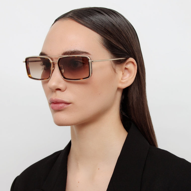 Linda Farrow Cassia Rectangular Sunglasses in Light Gold C2 63