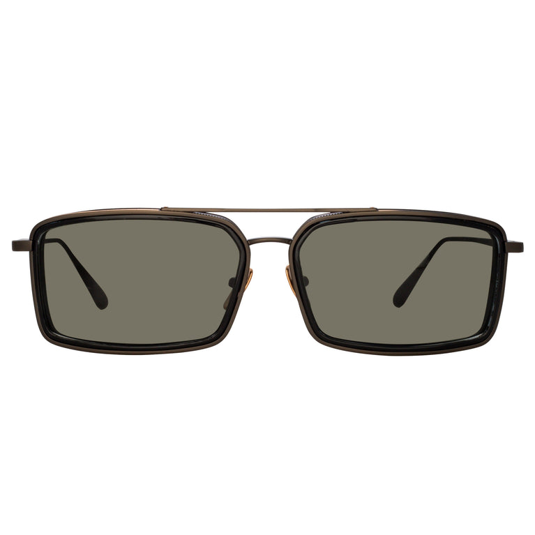 Linda Farrow Cassia Rectangular Sunglasses in Nickel C3 63