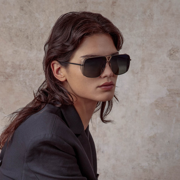 Linda Farrow Enzo Aviator Sunglasses in Nickel C2 64