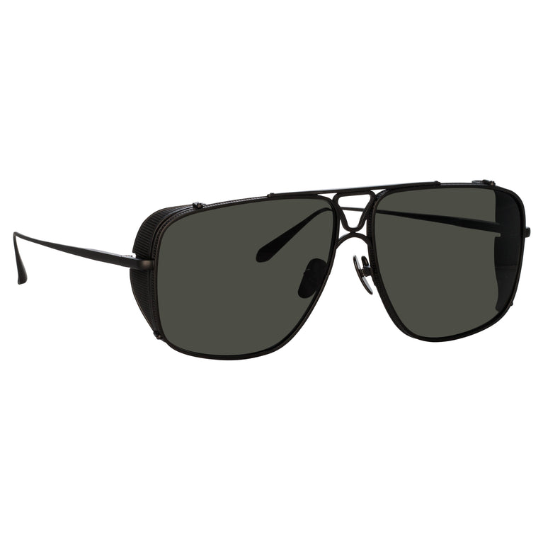 Linda Farrow Enzo Aviator Sunglasses in Matt Nickel and Grey C3 64