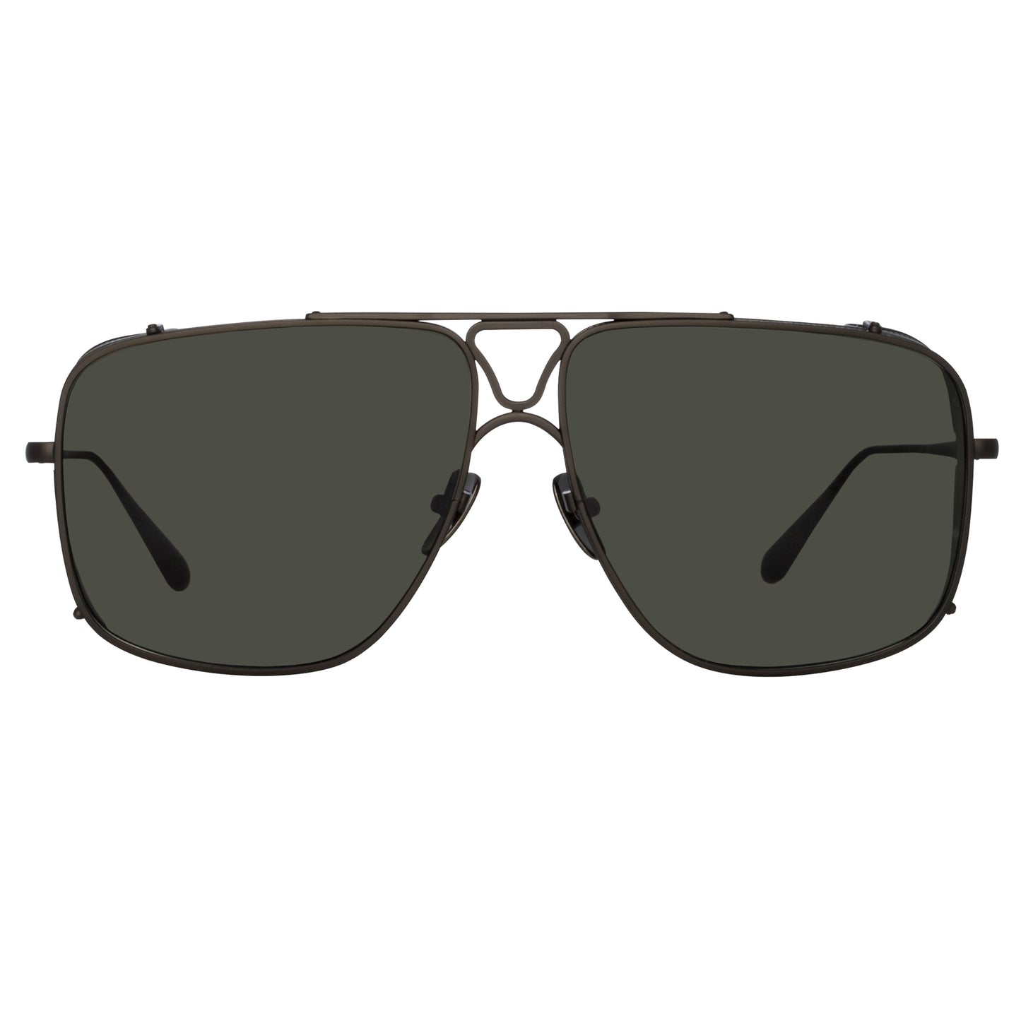 Linda Farrow Enzo Aviator Sunglasses in Matt Nickel and Grey C3 64