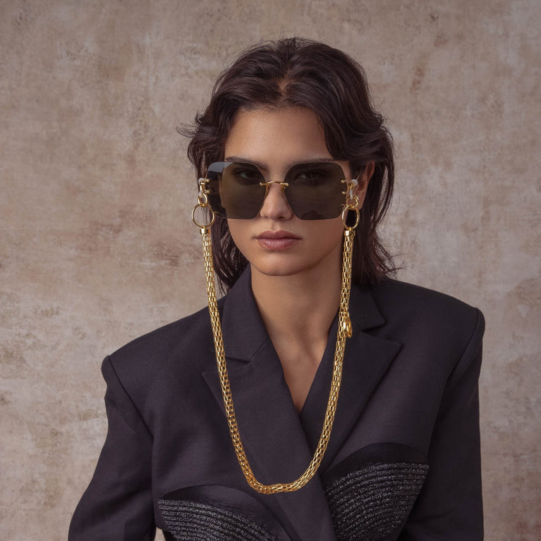 Linda Farrow Carina Oversized Sunglasses in Yellow Gold C2 64