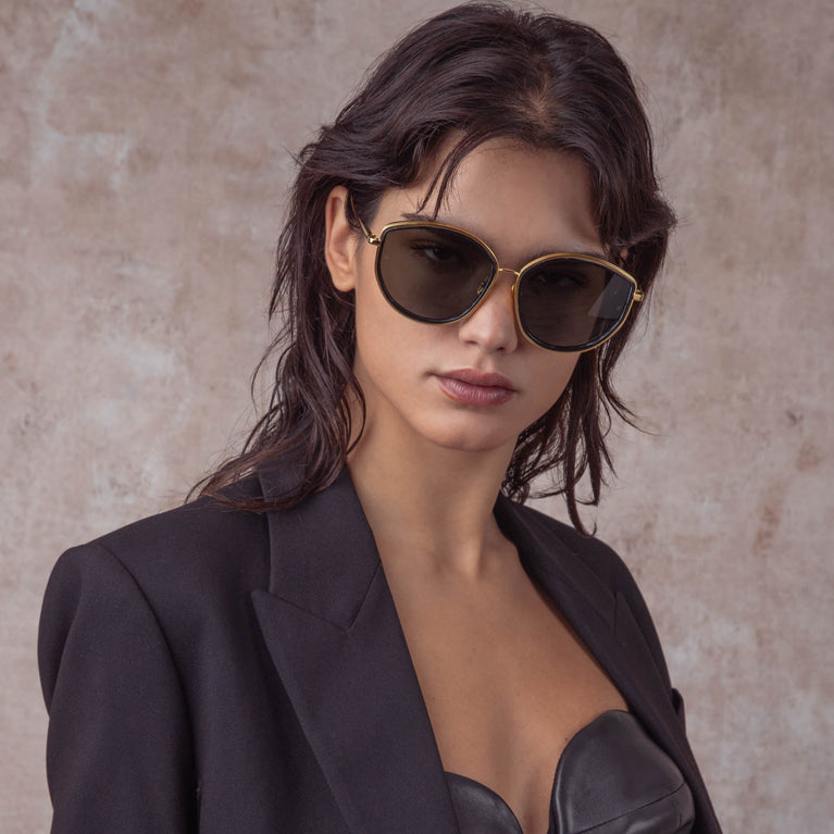 Linda Farrow Samara Cat Eye Sunglasses in Yellow Gold C1 61