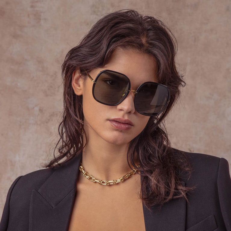 Linda Farrow Celia Oversized Sunglasses in Black C1 60
