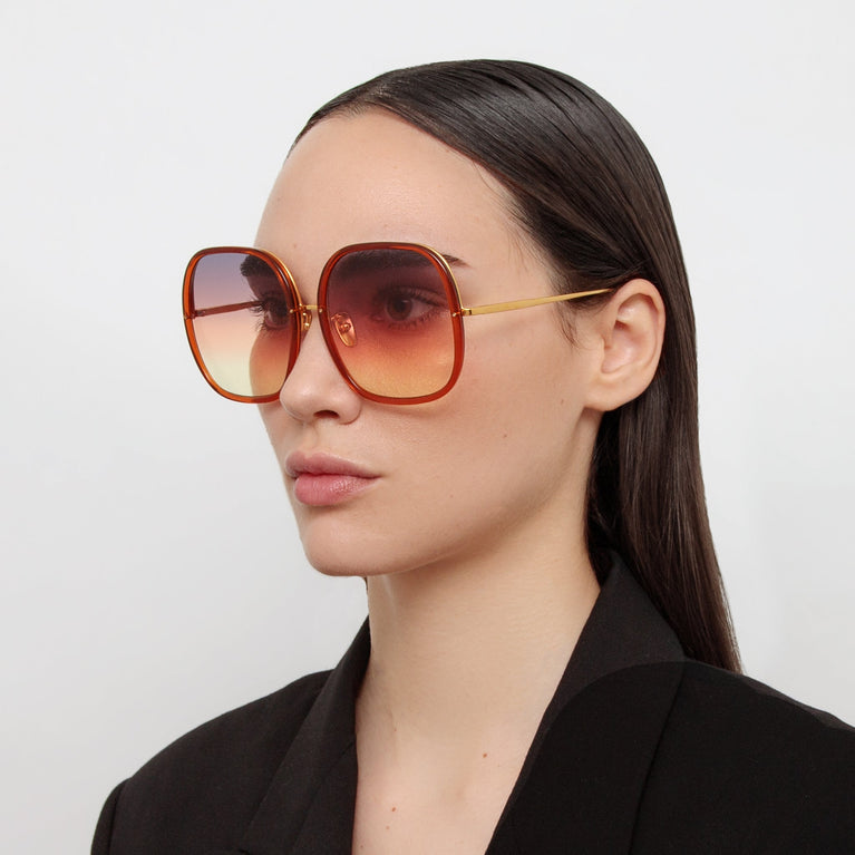 Linda Farrow Celia Oversized Sunglasses in Orange C4 60