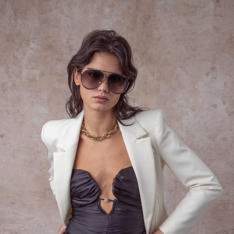 Linda Farrow Francisco Aviator Sunglasses in Nickel C1 66